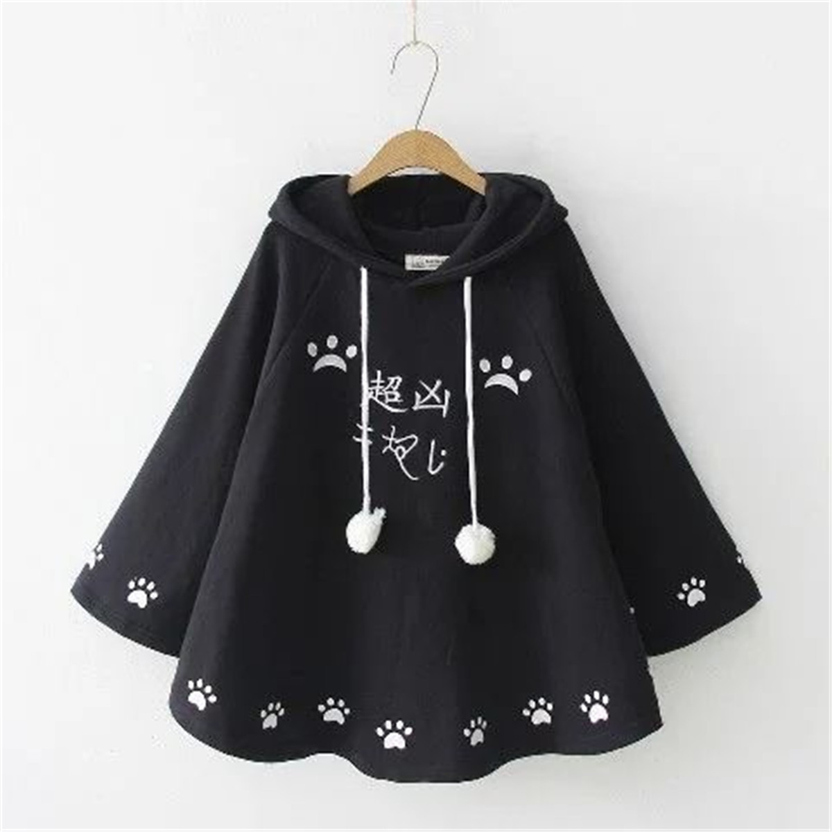 Cute Harajuku Oversized Sweatshirts Hooded Fleece Pullover Cloak Hoodie Kawaii Girl Loose Gothic Cat Claw Print Hoodie Femme alx