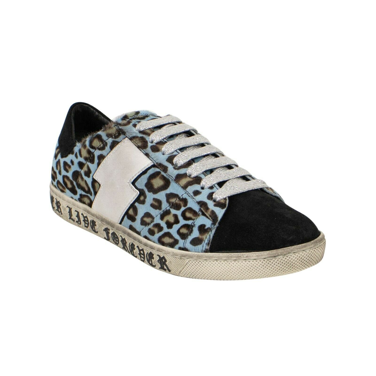 Amiri Blue And Black Fur Leopard ‘Live Forever’ Viper Low Sneakers