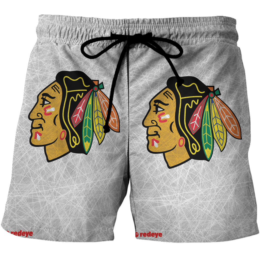 Chicago Blackhawks Emblem Texture7 3D All Over Print Summer Beach Hawaiian Short