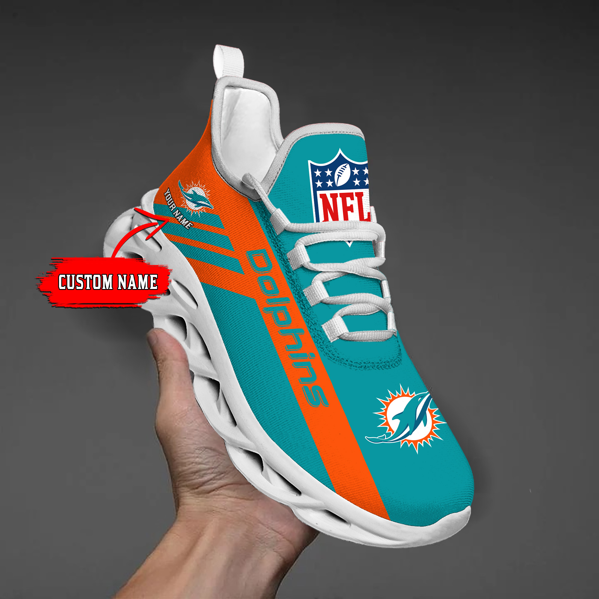 Custom Name-Miami Dolphins-Personalize Max Soul Shoes Sport Sneakers M16 And Baseball Jersey Shirt