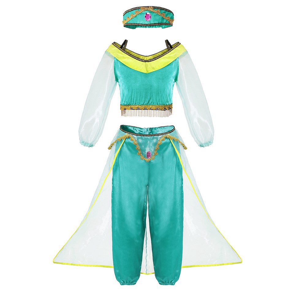 VOGUEON Arabian Princess Aladdin Jasmine Fancy Costume Children Girls Sequins Halloween Party Cosplay Dress Up Outfit Clothes alx