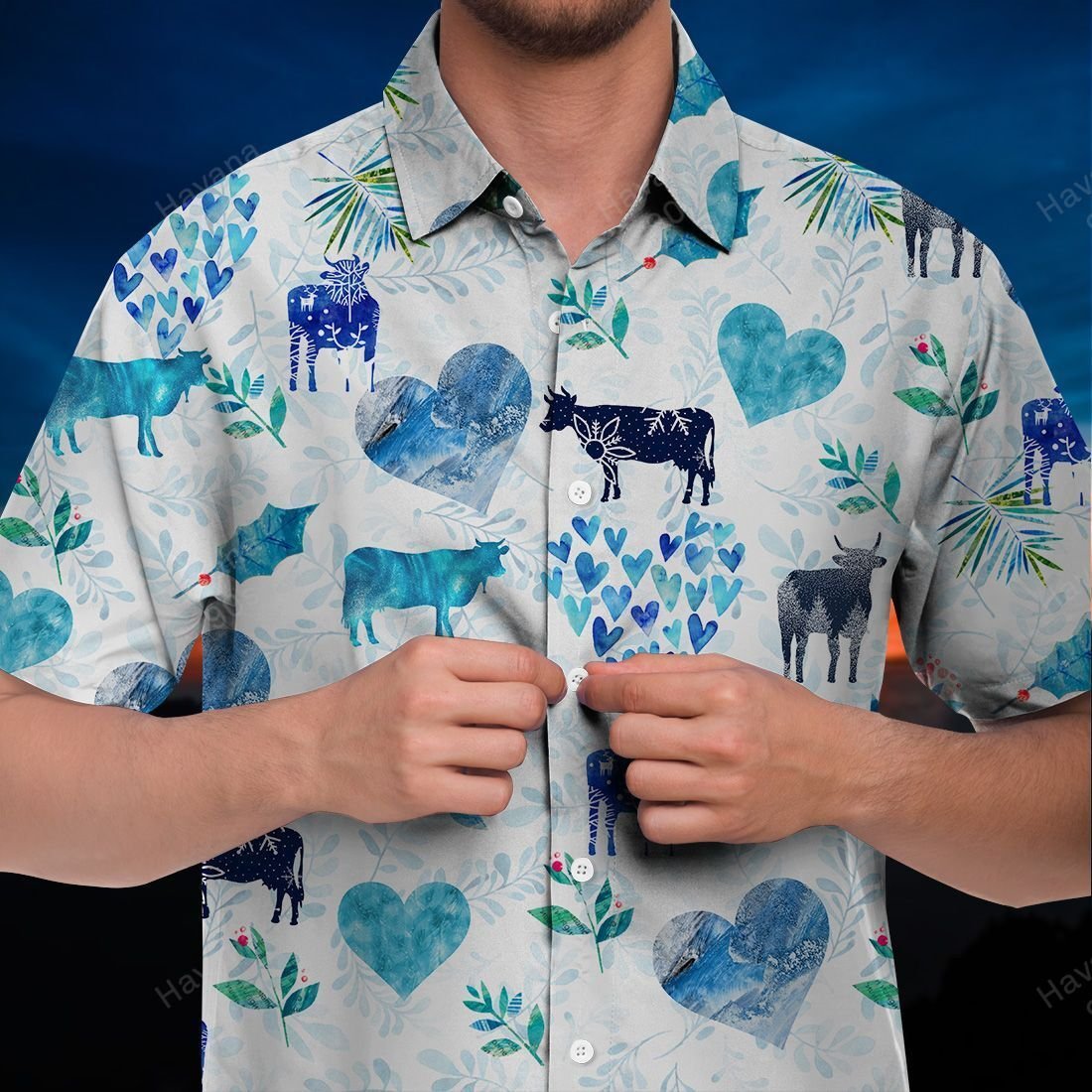 Cow Hawaii Shirt Winter Hearts Ha33683