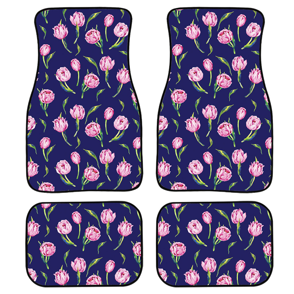 Pink Watercolor Tulip Flower Print Front And Back Car Floor Mats, Front Car Mat