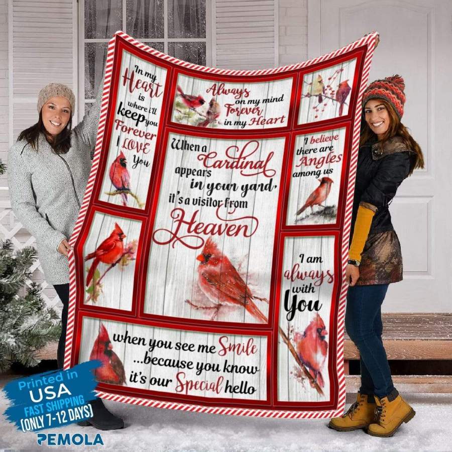 Cardinal Birds Fleece Blanket, Red Bird Saying blanket, I am always with you blanket