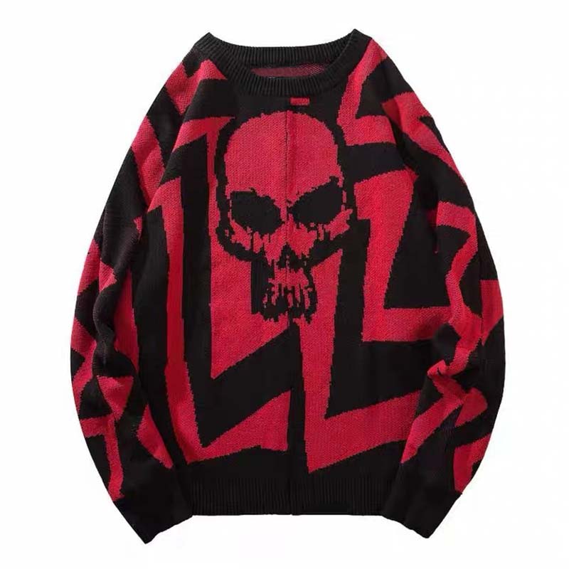 Winter Skull Knitted Jumper Sweater Men Oversized Warm Hip Hop Streetwear Pullover Couple Casual Harajuku Loose Coats Punk Tops alx