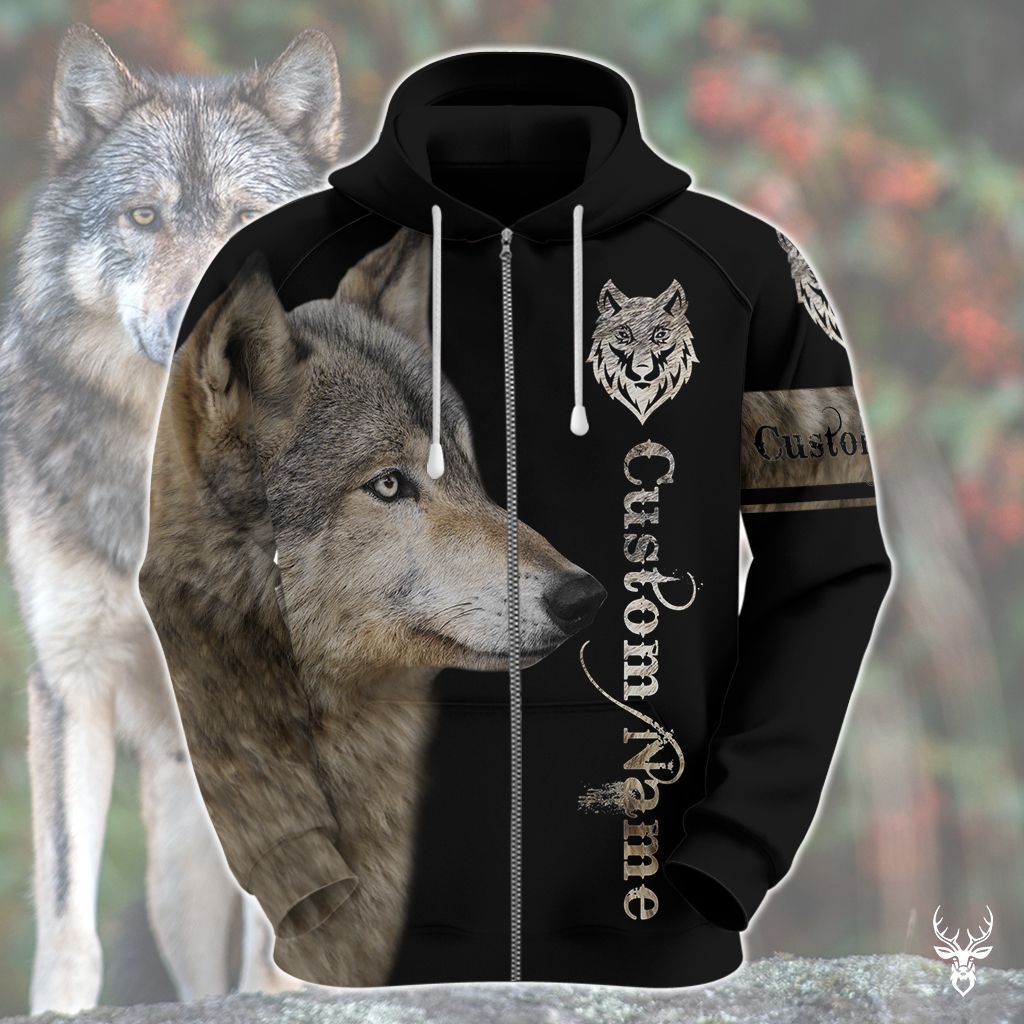 WOLF 3D CUSTOM NAME HOODIE YY NXD032009L26BC