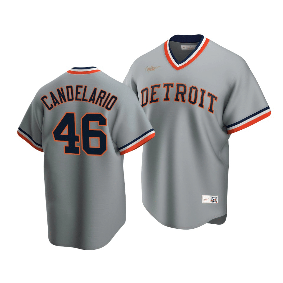 Men’S Detroit Tigers Jeimer Candelario #46 Cooperstown Collection Gray Road Jersey