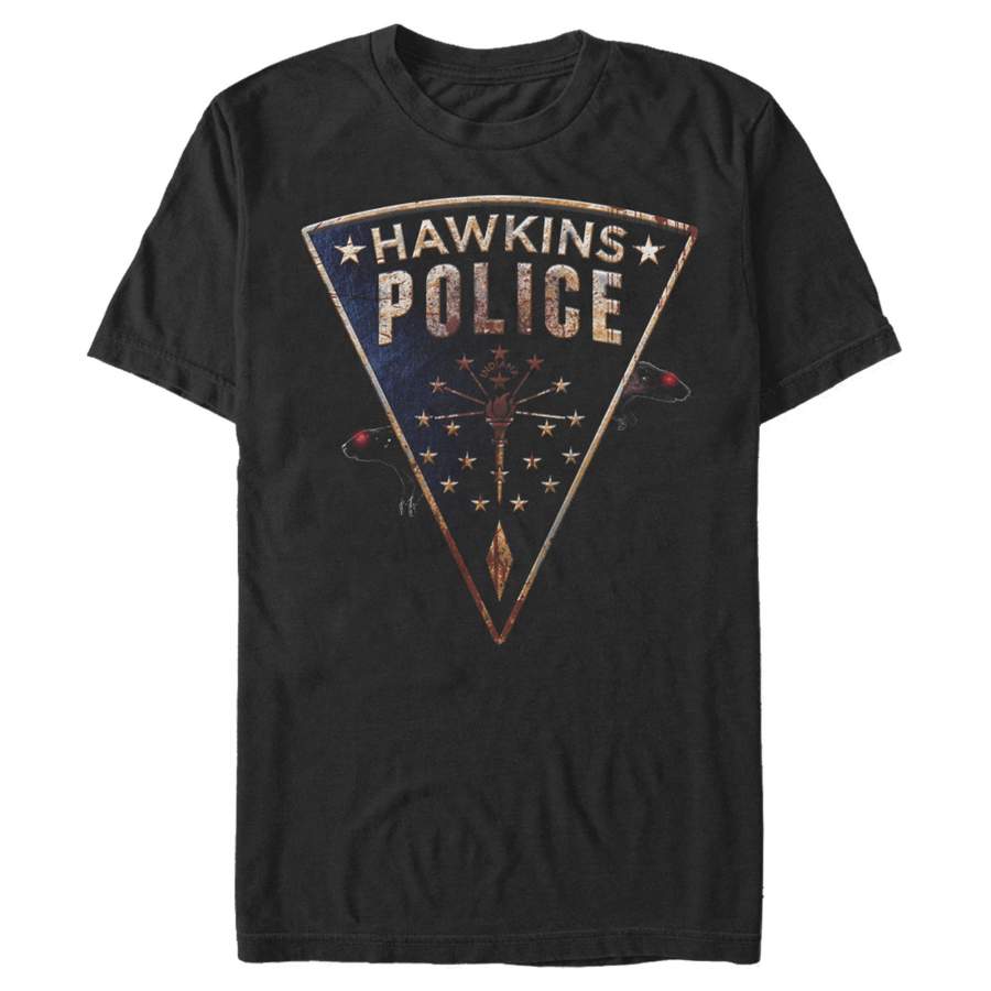 Stranger Things Men’s Hawkins Police Rat Crest  T Shirt