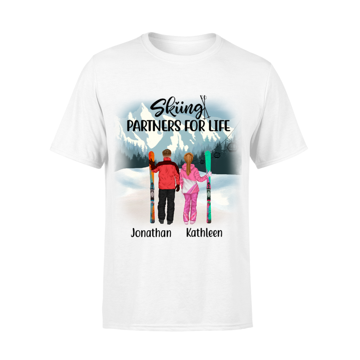 Custom T Shirt, Skiing Couple And Friends Custom Gift For Skiing Lovers