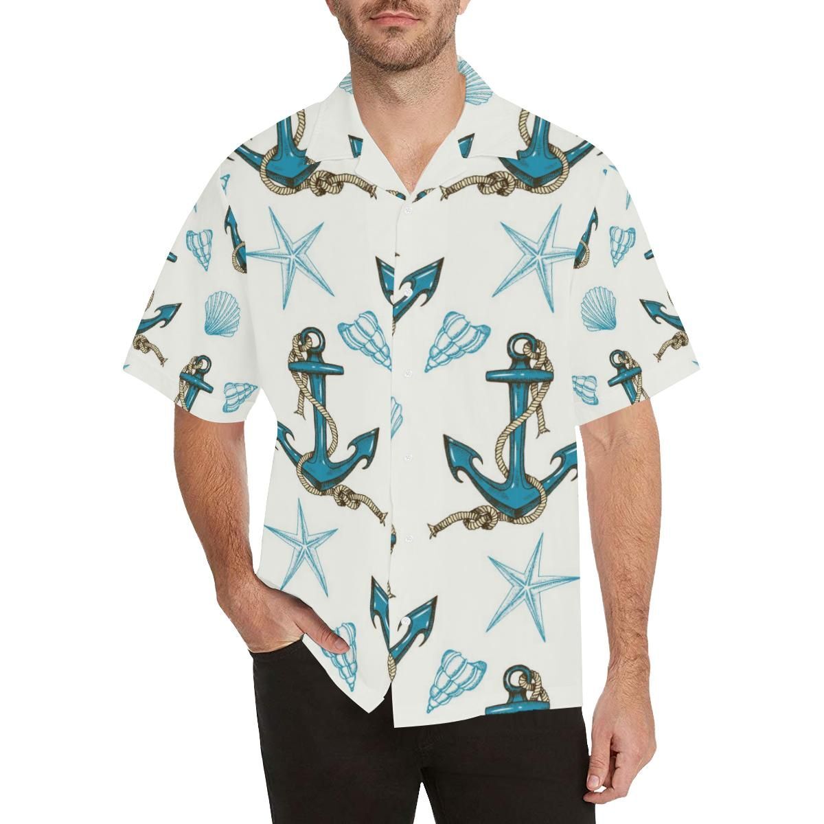 Anchor Shell Starfish Pattern Men’S All Over Print Hawaiian Shirt