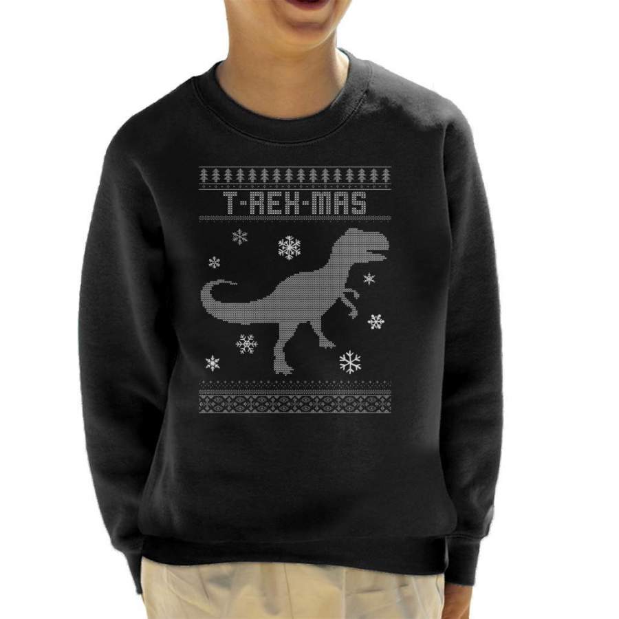 T ReX Mas Dinosaur Christmas Knit Pattern Kid’s Sweatshirt