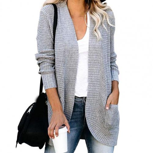 2021New Fashion Eegant Knitted Long Sleeve Women Cardigan Autumn Winter Open Front Drape Pockets Cardigan Sweater Outerwear Soft alx