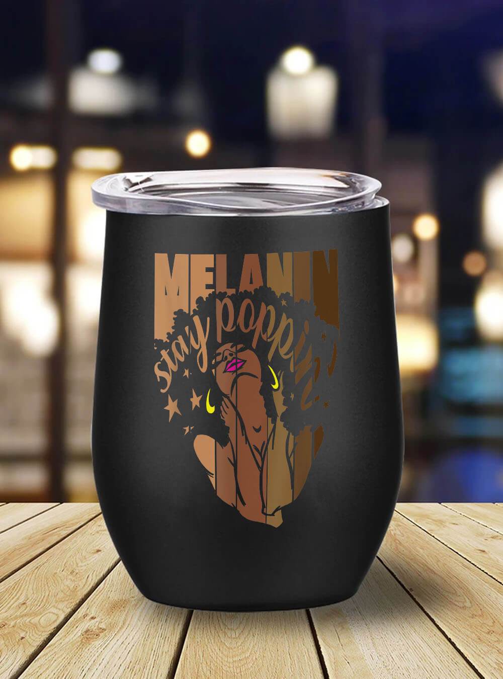 African Tumbler Mug Melanin Stay Poppin Black Queen Women Girls Natural Afro Stainless Steel Wine Tumbler Mug Black History Month Gift Ideas BPS3348