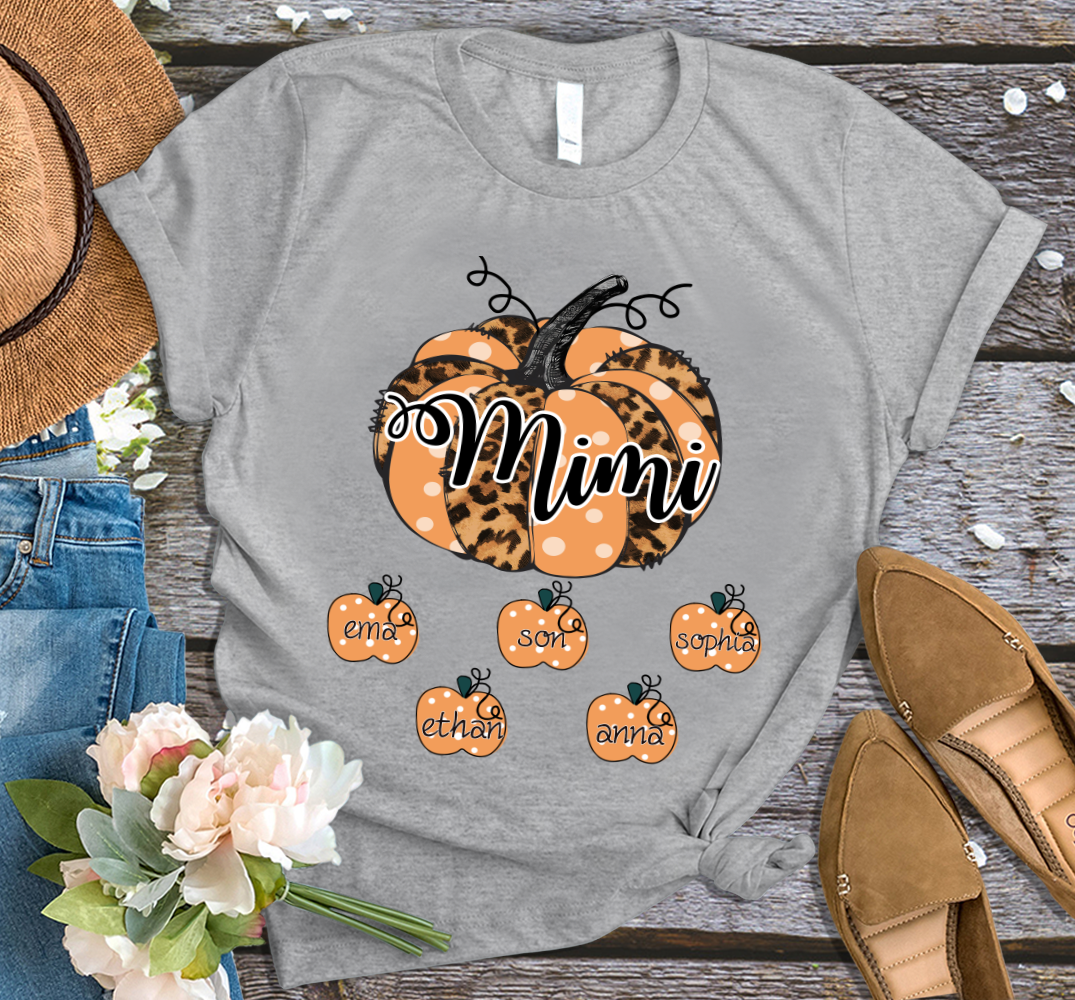 Mimi And Grandkids Pumpkin Leopard Shirt