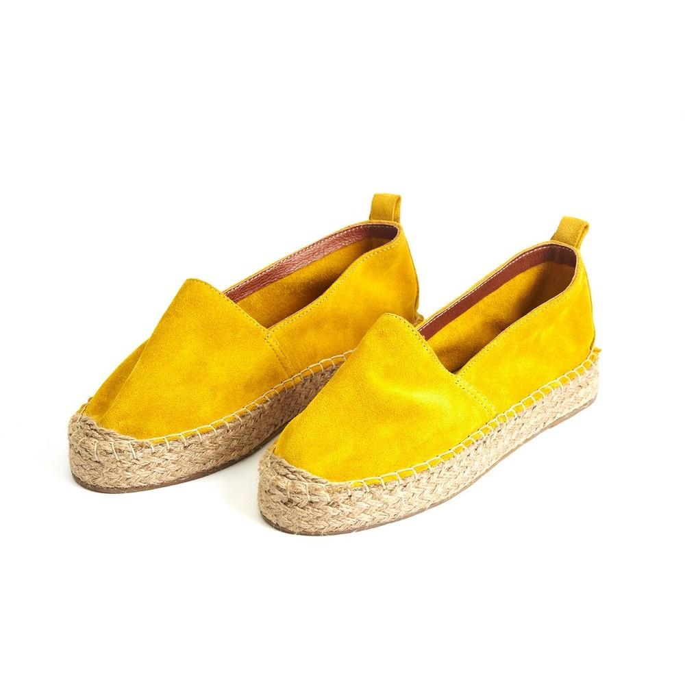 Yellow Suede Leather Espadrille Shoes San506