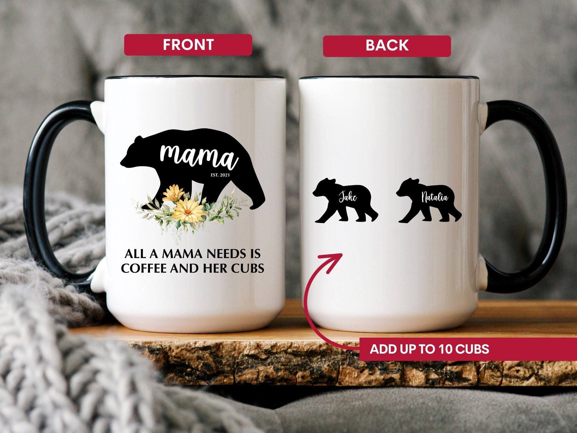 Mama Bear Mug Personalized, Mama Bear With Cubs Coffee Mug, Mama Bear Cup, Mama Bear Gifts, Mama Bear Gift For Mother's Day - Alwaysky Store Design For Mom 2024