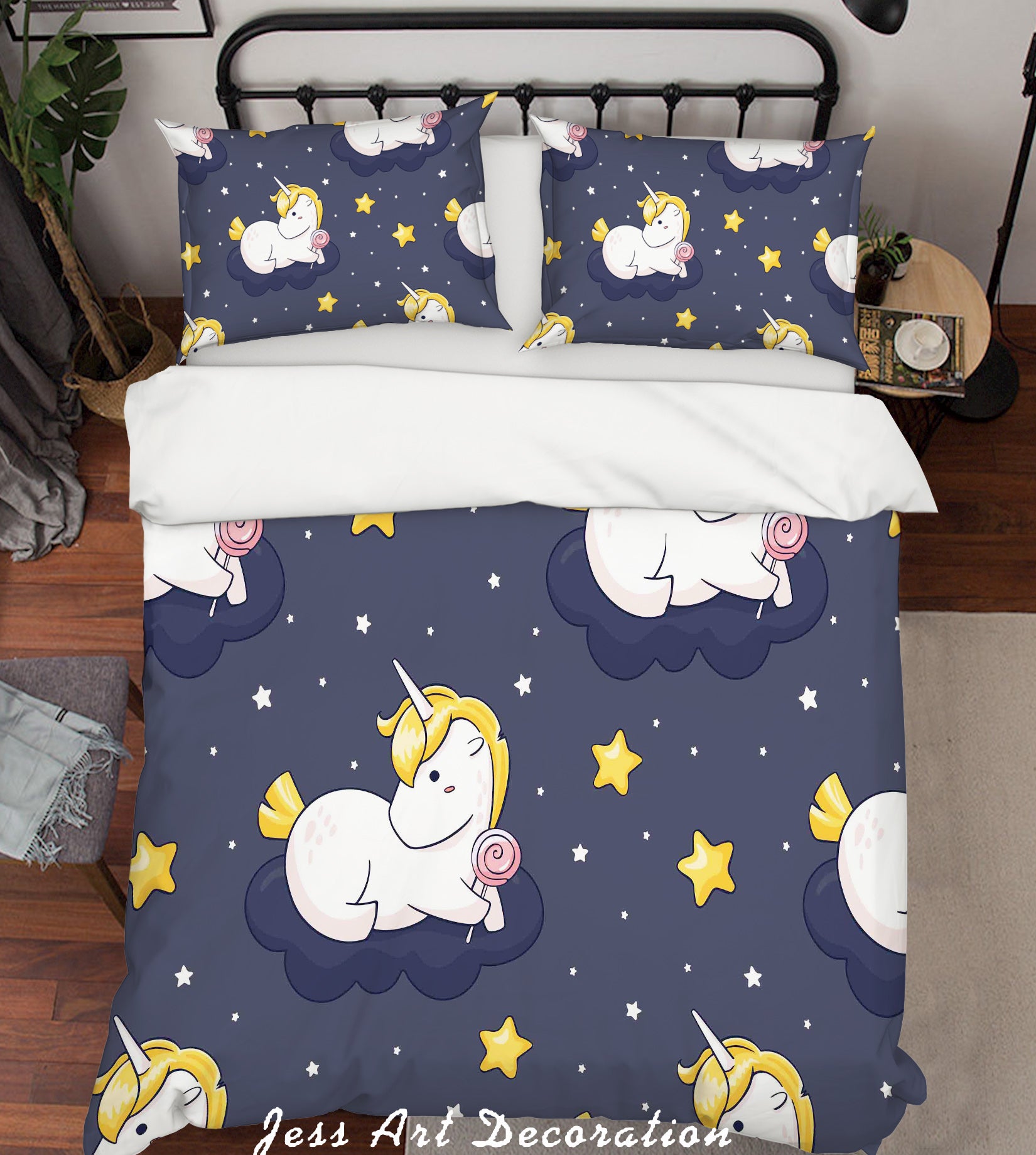 3D Black Unicorn Star Quilt Cover Set Bedding Set Pillowcases 07