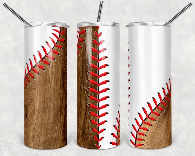 Wood Baseball Laces Tumbler 20Oz Skinny Tumbler