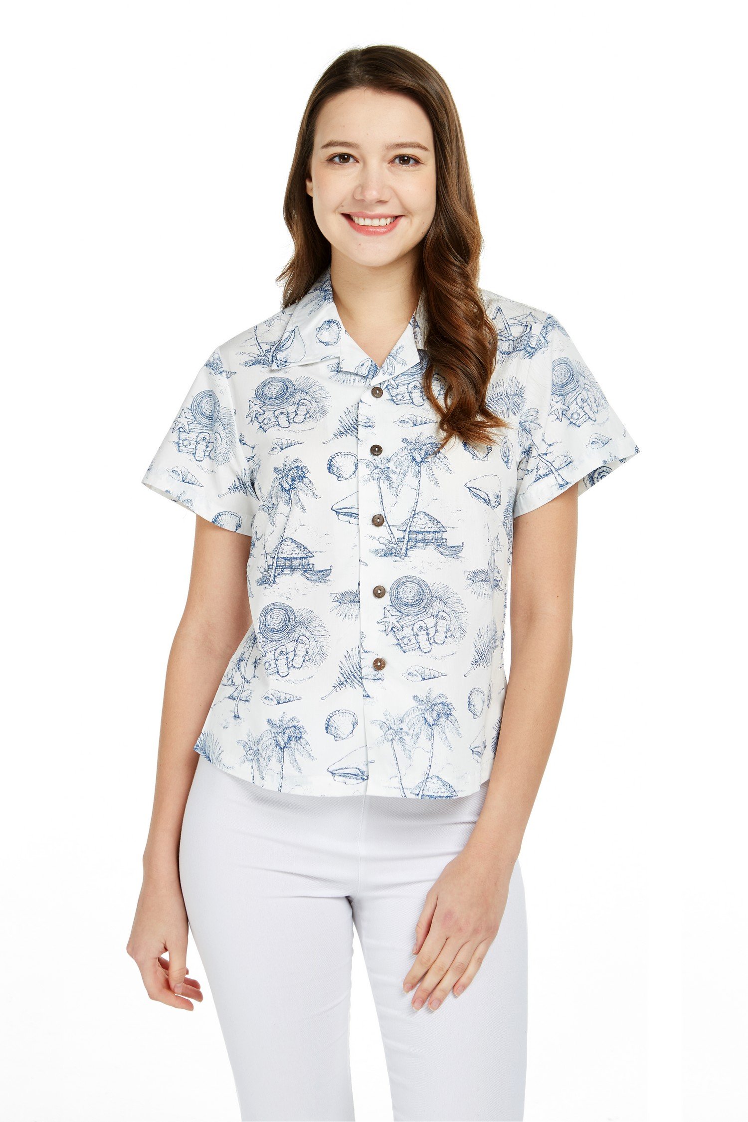 Women’s Lady Aloha Shirt in Vintage Tropical Toile