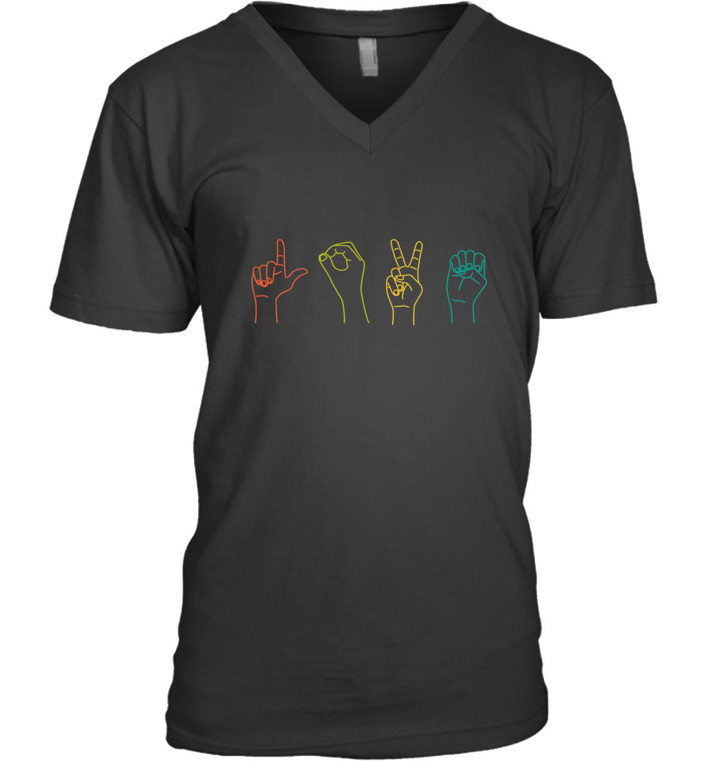 Love ASL Sign language Alphabet Valentines Day Gift idea Men’s V-Neck