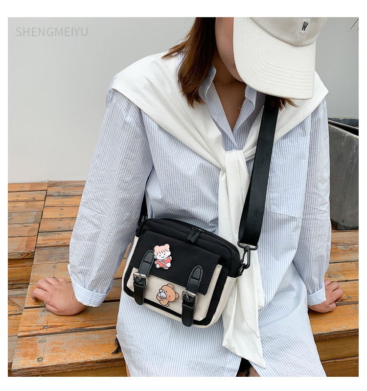 Crossbody Female 2021 New Cute Girl Canvas Student Korean Version One-shoulder Small Square Bag Multifunctional All-match Cross alx