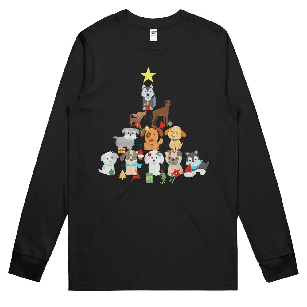 Christmas Dog Tree Cute Funny Puppy Dogs Xmas Tee Long Sleeve T Shirts