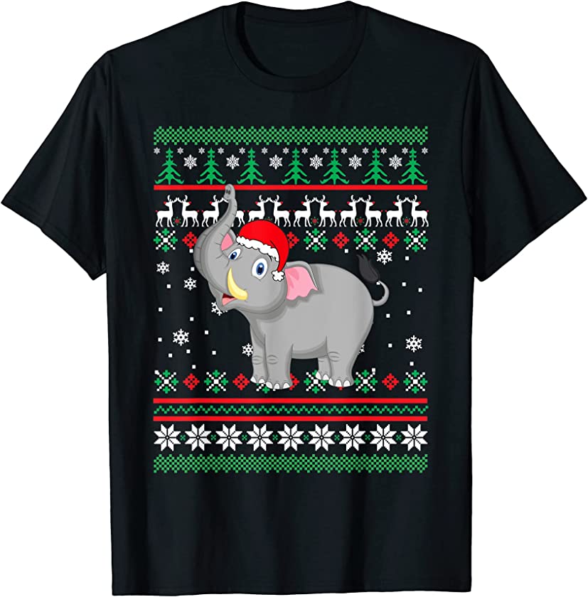 Elephants Santa Hat Funny UGLY Christmas Pajama Holiday Xmas T-Shirt