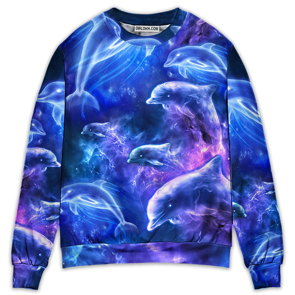 Dolphin Galaxy Neon Glow Style – Sweater  – Ugly Christmas Sweaters  – Owl Ohh