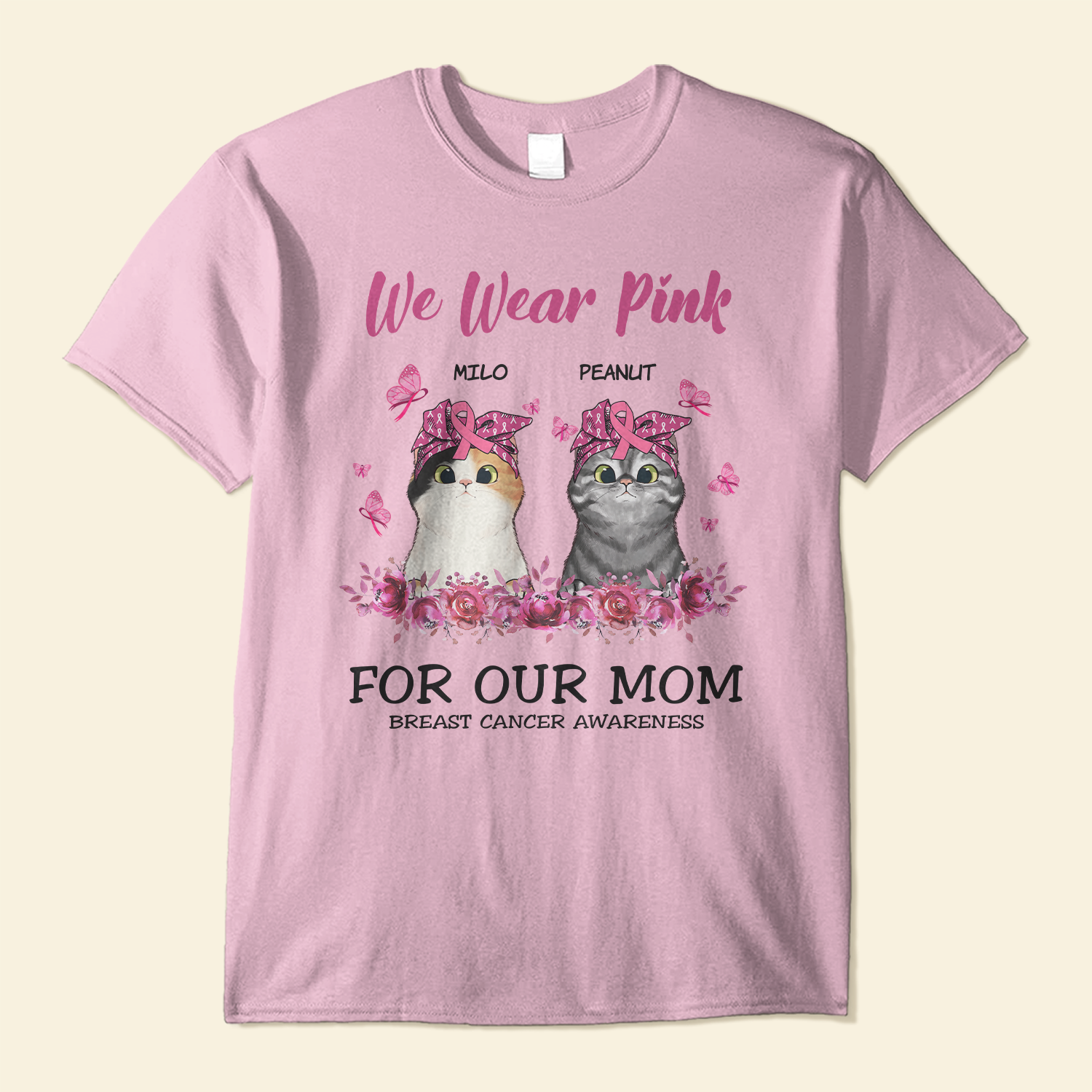 We Wear Pink For … – Personalized Shirt – Gift For Breast Cancer Supporters – Peeking Cats