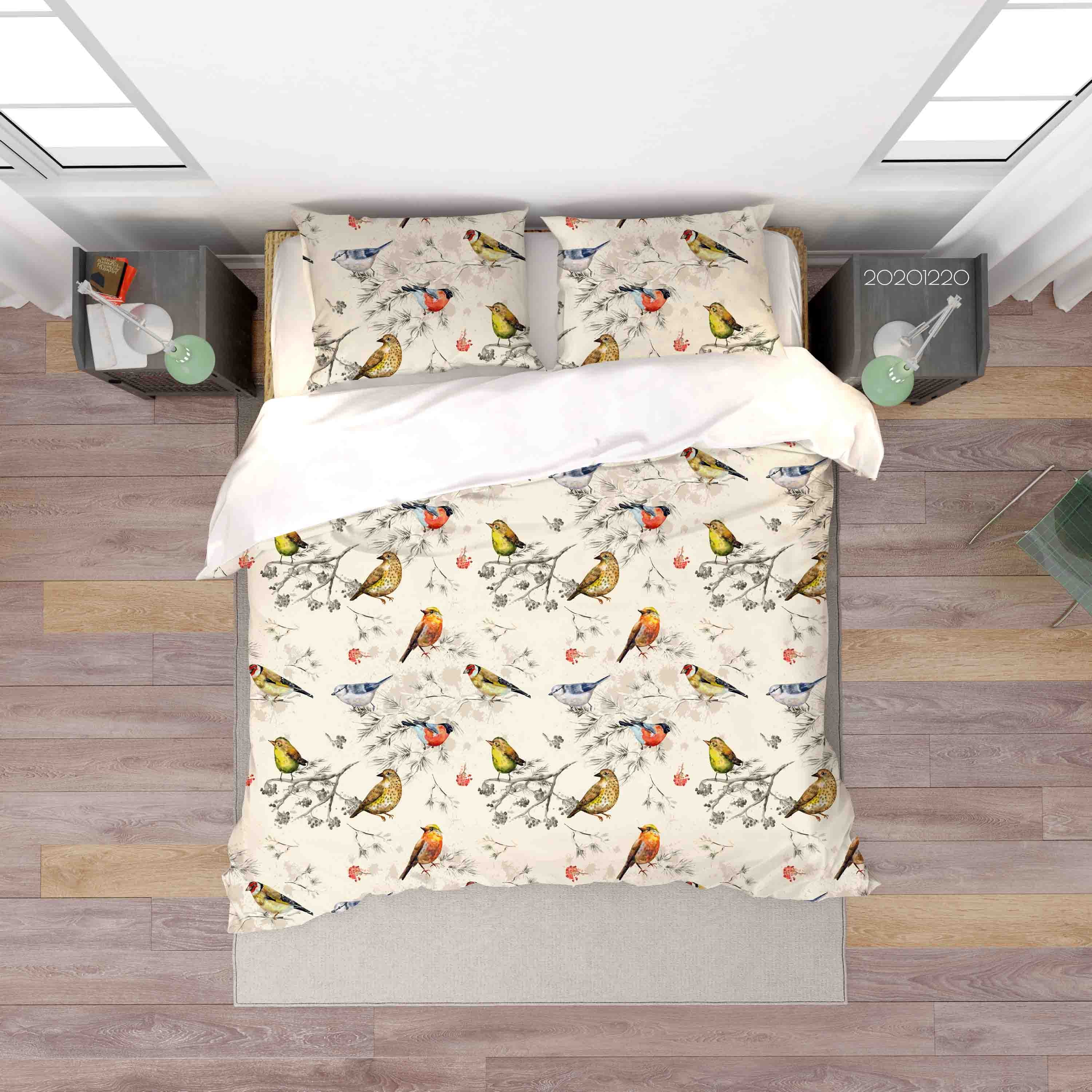 3D Hand Drawn Animal Bird Branch Quilt Cover Set Bedding Set Duvet Cover Pillowcases 63