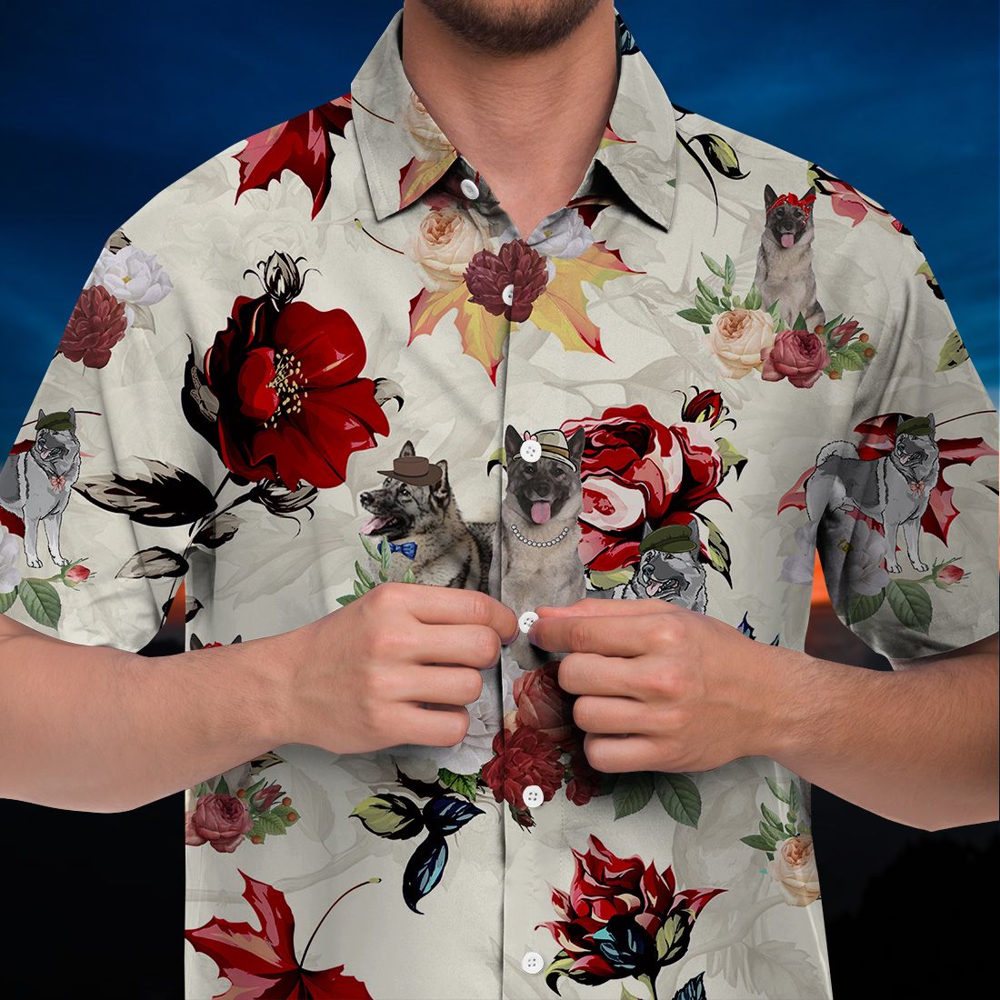 Norwegian Elkhound Hawaiian Shirt 90s Flower