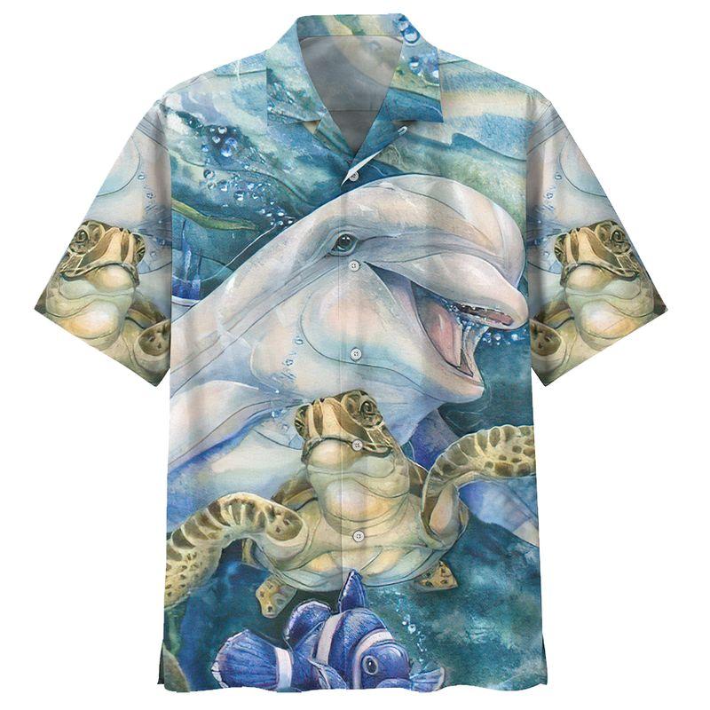 Dolphin And The Sea Turtle Hawaiian Shirt For Men, Hawaiian Shirt For Women, Aloha Shirt, Hawaii Shirt