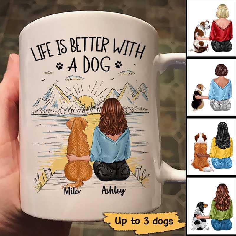 Life Is Better With A Dog Sketch Bridge Landscape Personalized Mug