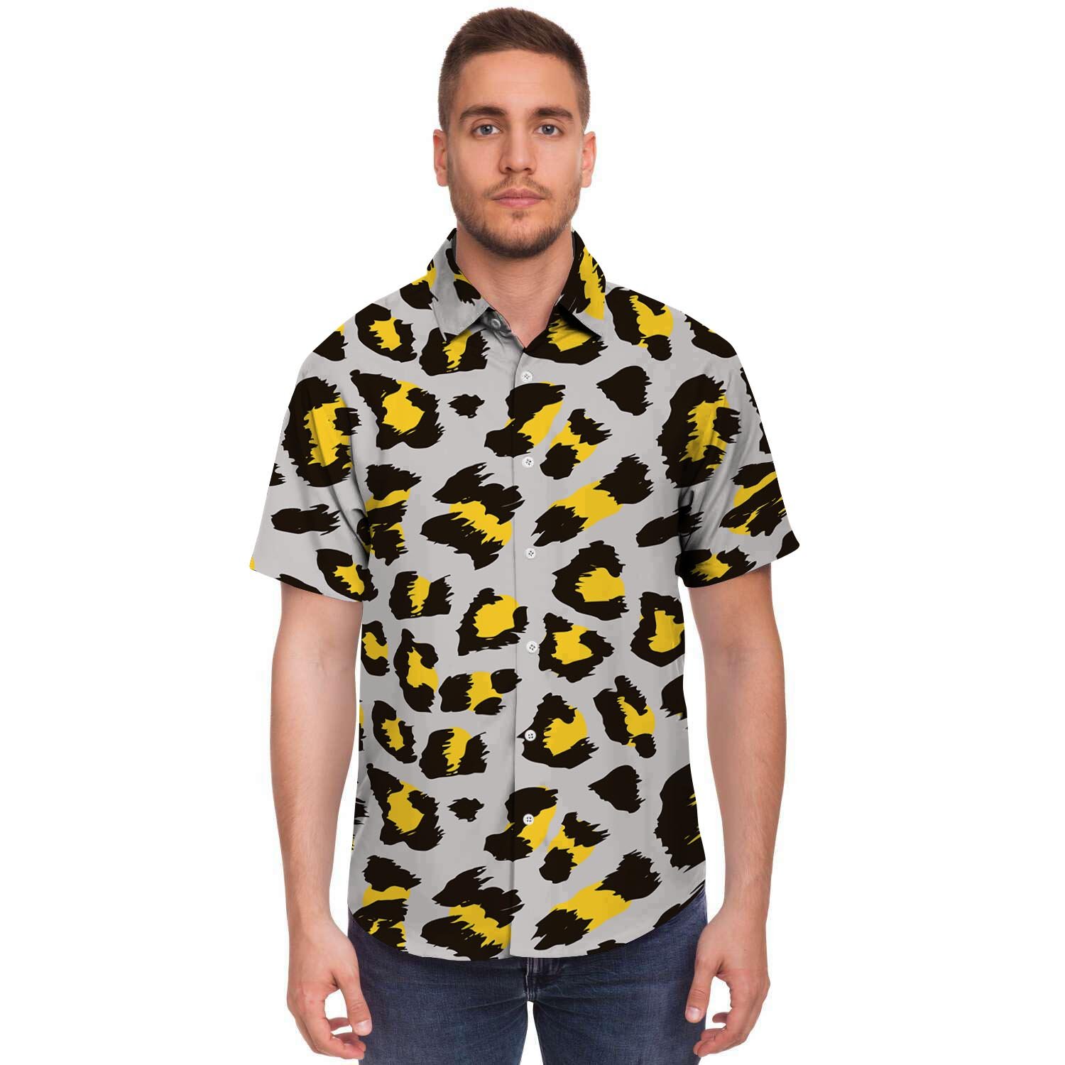 Grey Leopard Men’S Short Sleeve Shirt