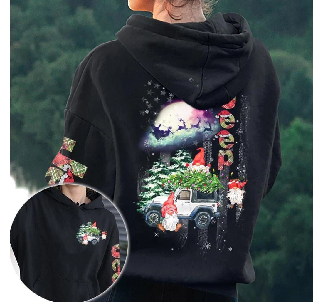 Gnomes Jeep Christmas Gift 3D Printed Pullover Hoodie, 4Wd Offroad Shirt, Jeep American Offroad Hoodie