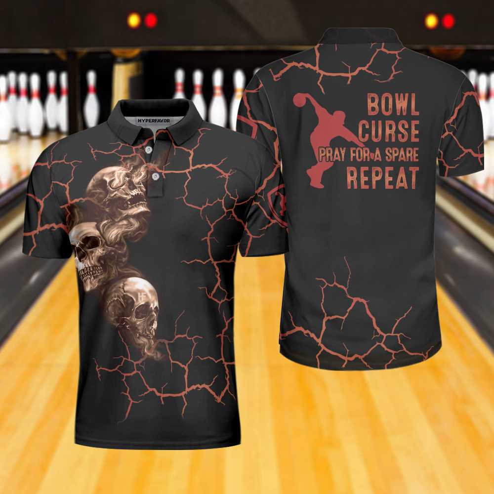 Bowl Curse Polo Shirt, Skull Bowling Polo Shirt Design For Bowlers, Spooky Halloween Bowling Gift Idea Coolspod