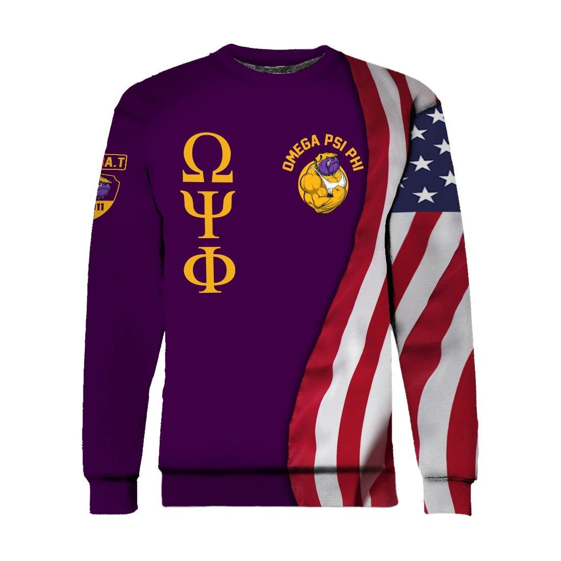 Fraternity Sweatshirt – Omega Psi Phi Usa Flag Crewneck Sweatshirt