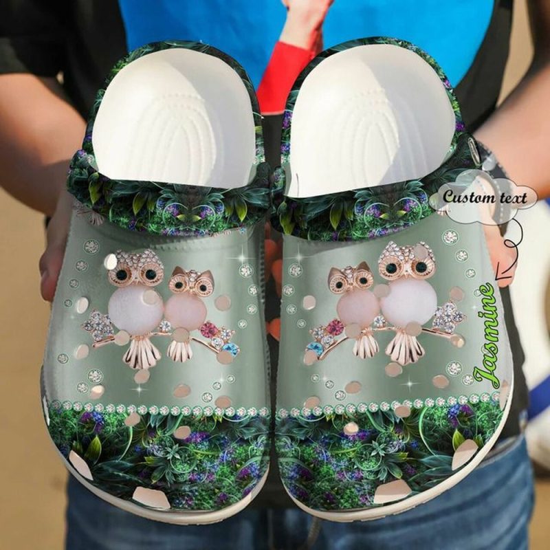 Couple Owl Personalized Bling Bling102 Gift For Lover Rubber clog Shoes Comfy Footwear