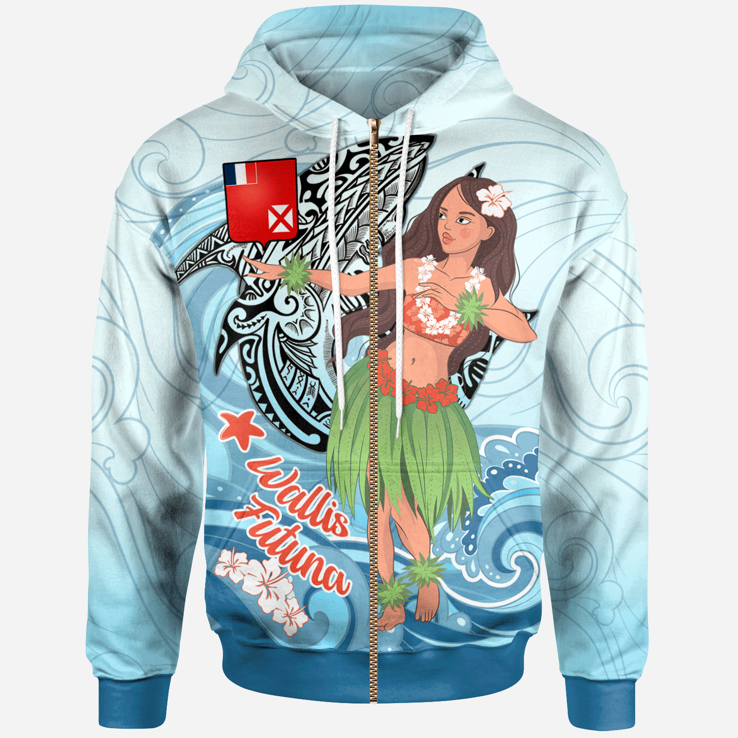 Wallis And Futuna Zip Hoodie – Polynesian Girls With Shark