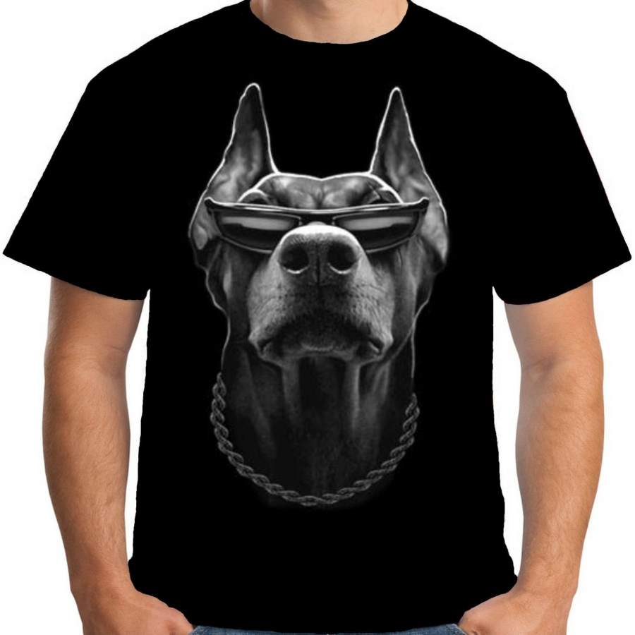 Velocitee Mens Cool Doberman T Shirt
