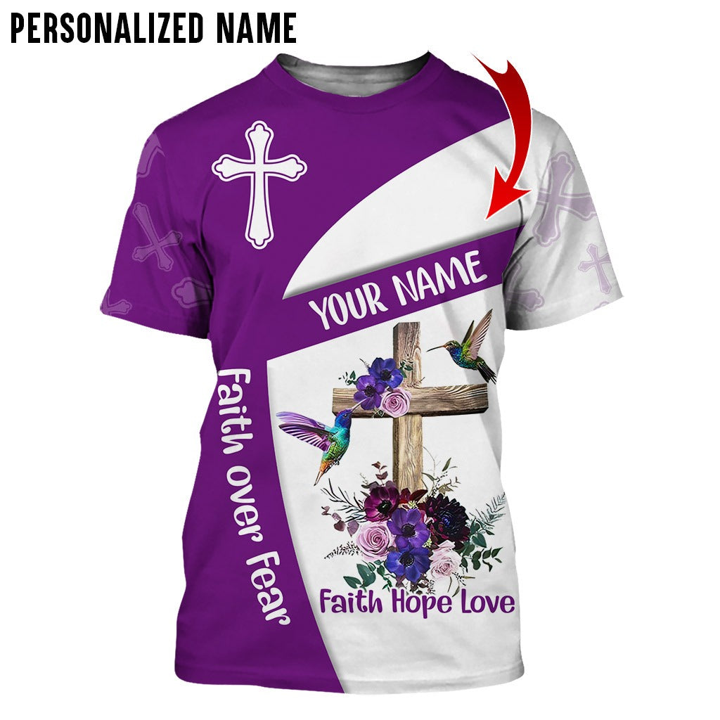 Personalized Name Faith Hope Love Jesus Gift 3D All Over Printed Clothes, Faith Over Fear 3D Shirt