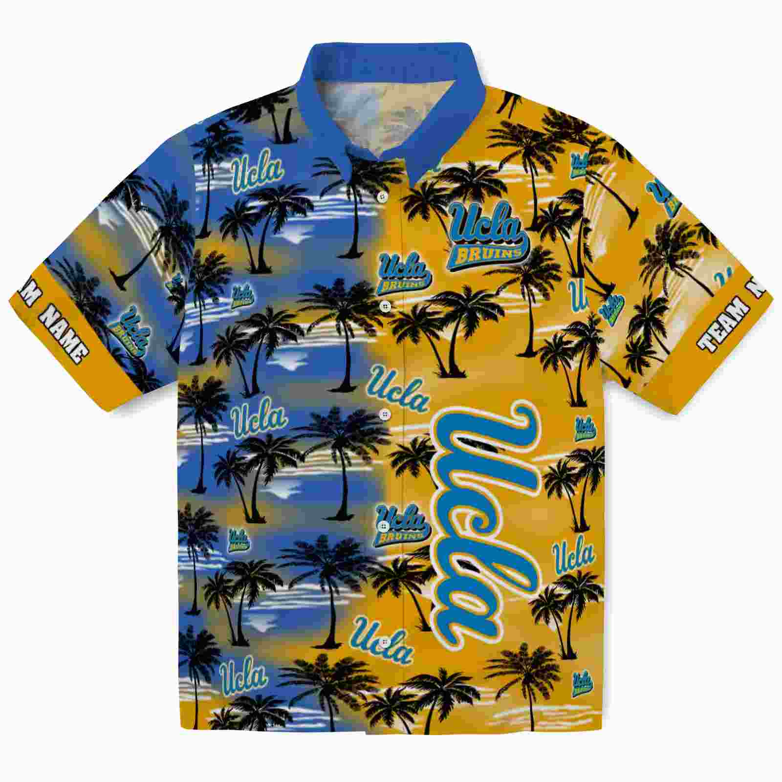 Personalized Ucla Bruins Palm Silhouettes Blue Hawaiian Shirt