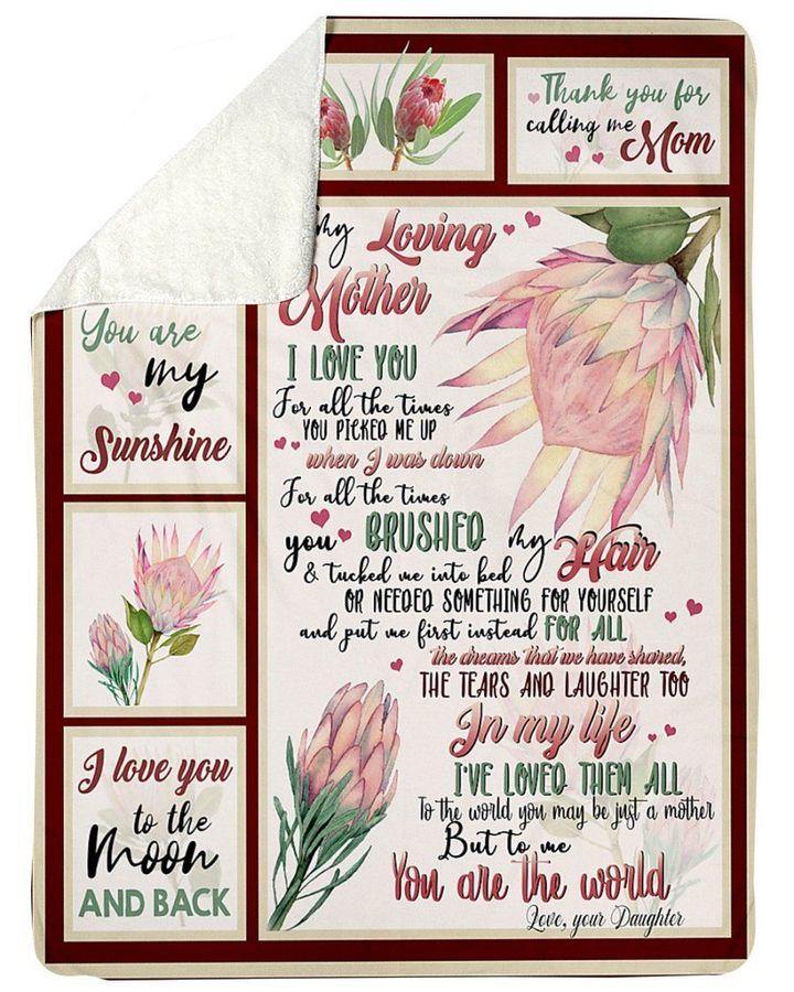 [Personalized Name] Thank You For Calling Me Mom Protea –  Gift For Mommy, Home Decor, Gift For Family  – Fleece Blanket