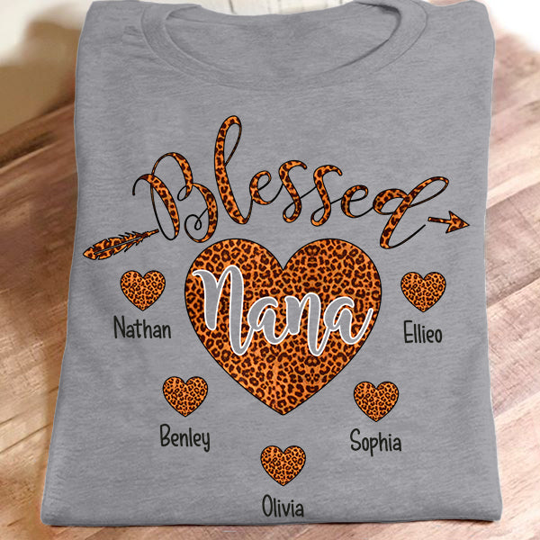 Blessed Nana – Leopard Heart | Personalized T-Shirt