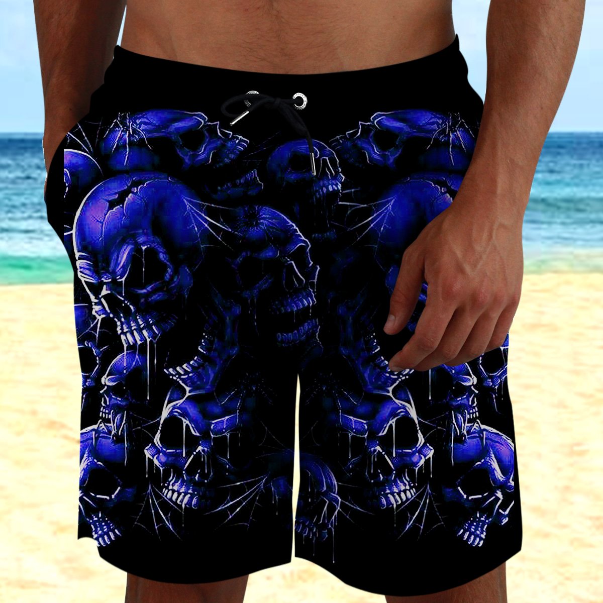 Blue Skull 2 Hawaii Beach Shorts Colorful S Ha25601