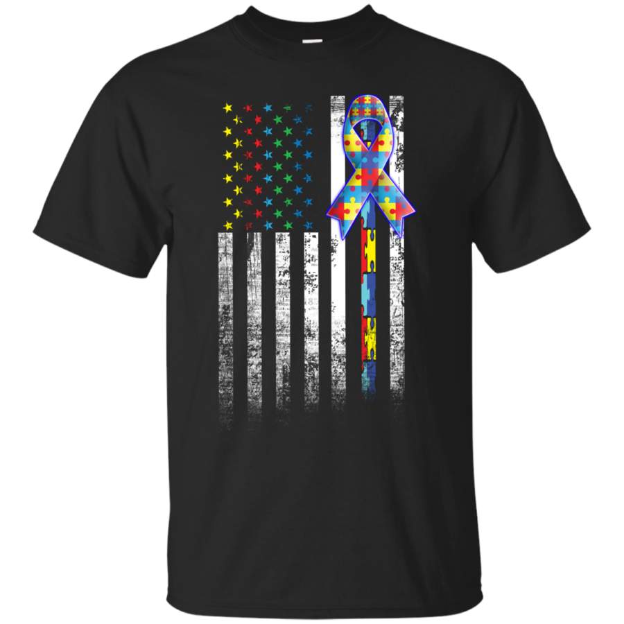 AGR Autism Awareness T-Shirt American Flag Distressed Tee Gift