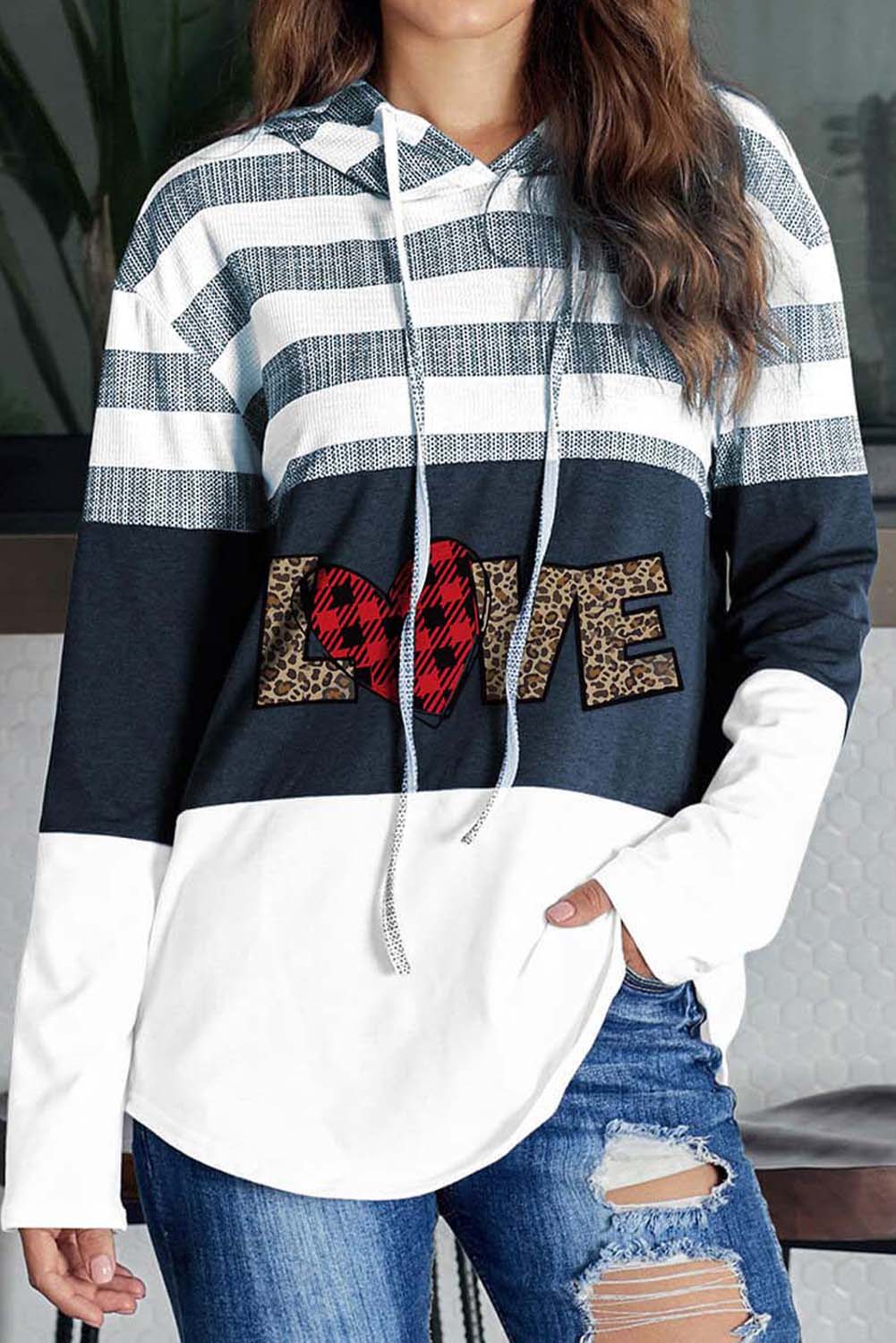 Women’S Hoodies Plaid Leopard Letter Hoodie