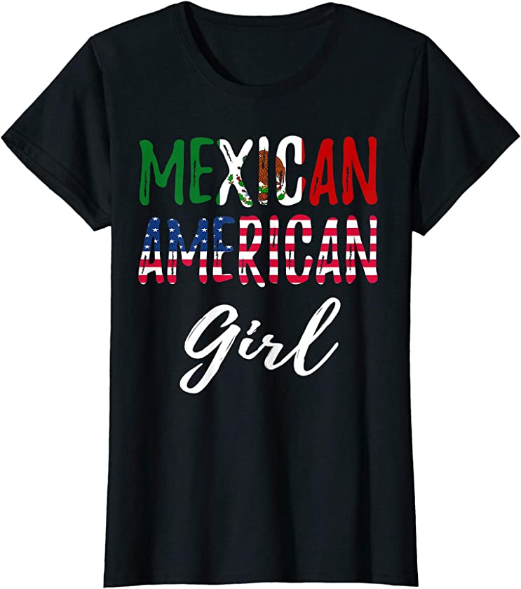 Womens Mexican American Girl T-Shirt Pride Mexican American Flag