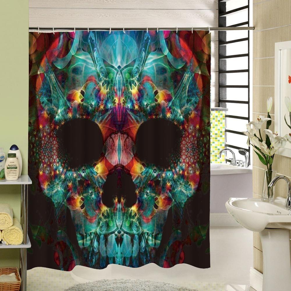 3D Skull Shower Curtain TattoosCafe