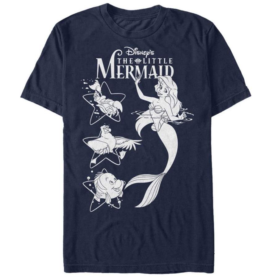 The Little Mermaid Men’s Ariel’s Pals  T Shirt Navy Blue S